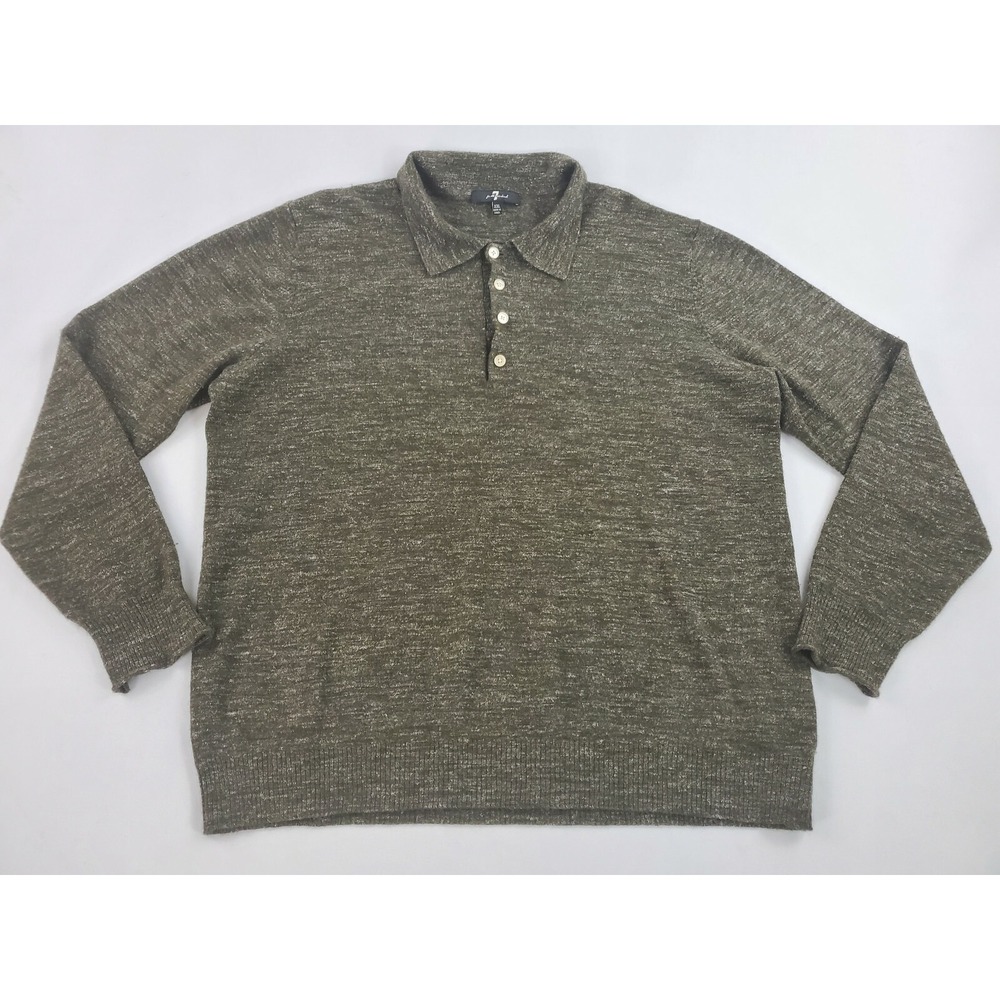 7 For All Mankind Mens Sweater Green Wool Linen Polo Collared AM5241Z45 XXL